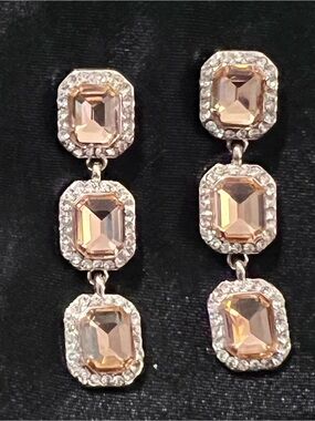 Rose Gold Champagne Crystal Drop Earrings Pageant Prom Formal Statement